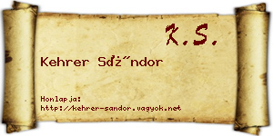 Kehrer Sándor névjegykártya